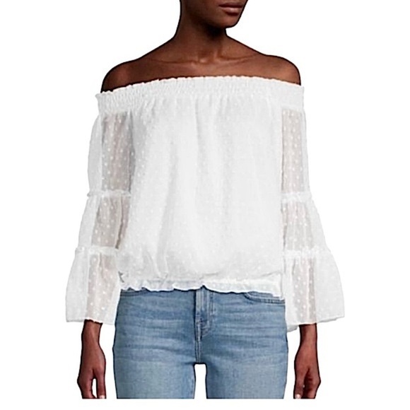 HL Affair Off the Shoulder Boho Peasant Blouson Top, White, Size M, NWT - Picture 1 of 11